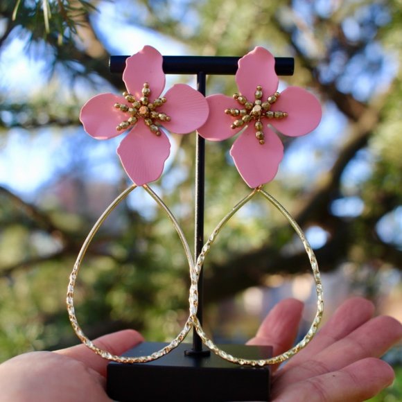 Anthropologie Flower Petals Drop Big Hoop Earrings
